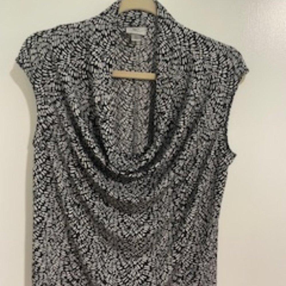 Black & White Drape Front Neck Blouse